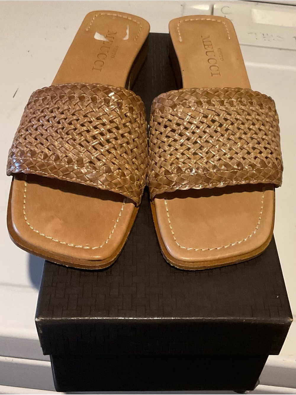 Sesto Meucci Tan Woven Slide Sandals